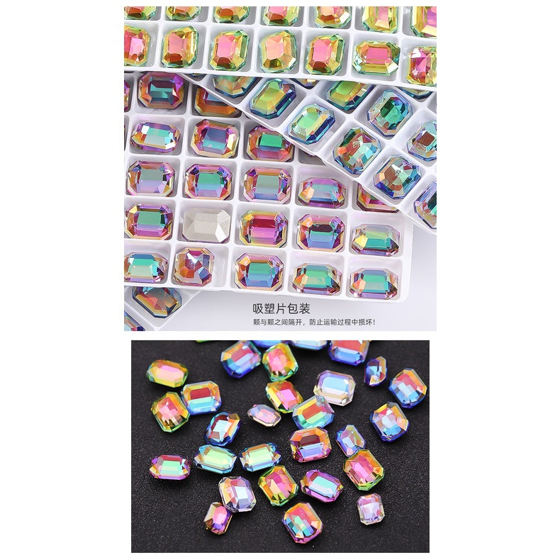 10pcs Pointy Bottoming Nail Rhinestone Rectangular Octagonal Coating Electroplating Light Color Crystal Shaped Glass Rhinestone Diy Clothing Case and Bag Accessories
