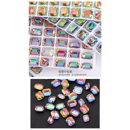 10pcs Pointy Bottoming Nail Rhinestone Rectangular Octagonal Coating Electroplating Light Color Crystal Shaped Glass Rhinestone Diy Clothing Case and Bag Accessories