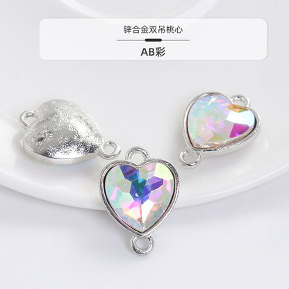 Crystal Heart Pendant Double Hole Bracelet Necklace Glass Diamond Link Piece DIY Bag Clothing Shoe Accessories