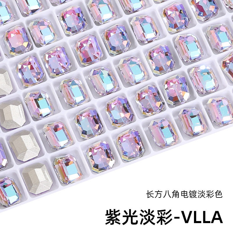 10pcs Pointy Bottoming Nail Rhinestone Rectangular Octagonal Coating Electroplating Light Color Crystal Shaped Glass Rhinestone Diy Clothing Case and Bag Accessories