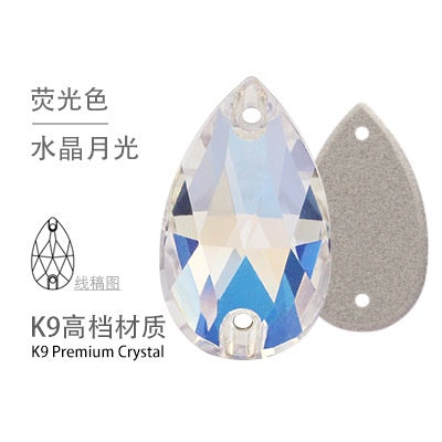 10PCS Glass Flat Seam Water Drop Hand Seam Rhinestone Super Bright AB Color Flat Seam Rhinestone