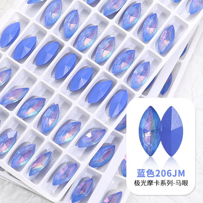 7*15mm Nail Rhinestone 10pcs Horse Eye Aurora Mocha Pointy Bottom  Rhinestone Glass Nail Accessories DIY