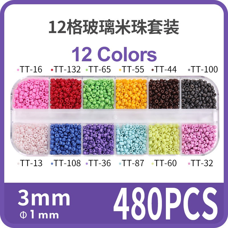 Fashion 12 Gramme Bead Set Box DIY Chain Through Hole Glass Cross Beaded Bracelet Beads