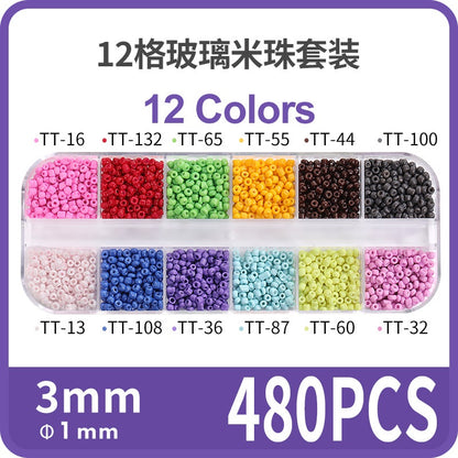 Fashion 12 Gramme Bead Set Box DIY Chain Through Hole Glass Cross Beaded Bracelet Beads