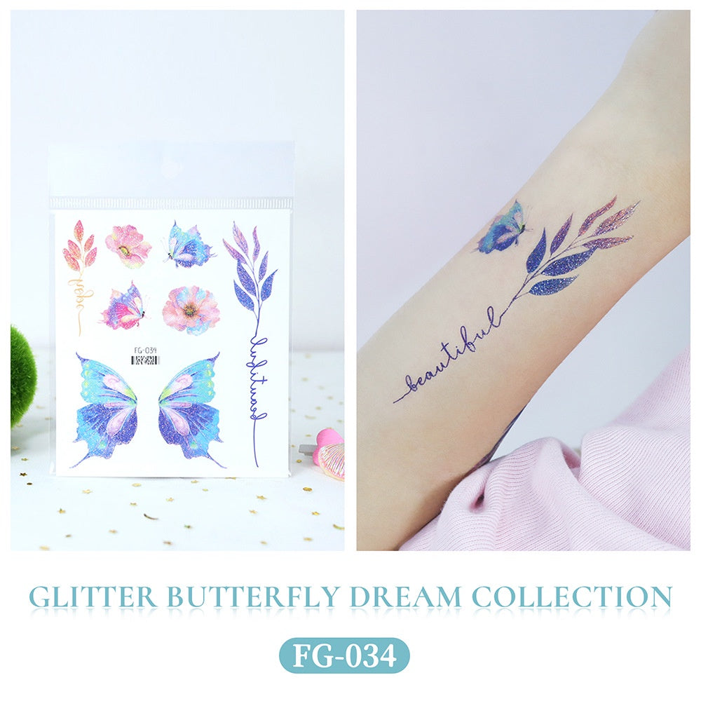 Butterfly Tattoo Sticker Waterproof Glitter Butterfly Princess Face Sticker