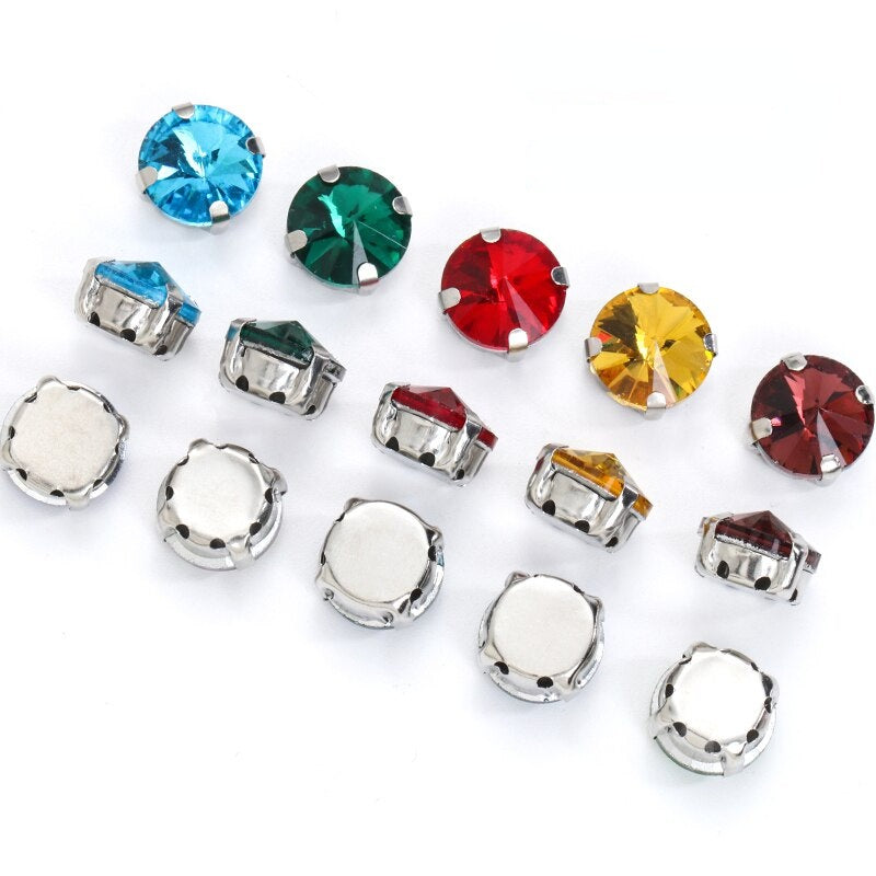 8/10/12/14/16/18mm Round Crystal with Silver Claw Glass Stone Sew on Rhinestone for Clothes Accessory