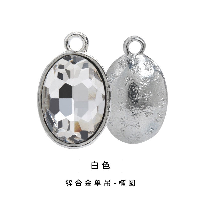 Single Hanging Oval Enclosing Edge Crystal Pendant Alloy Accessories Glass Crystal Diy Necklace Bracelet Decorative Accessories