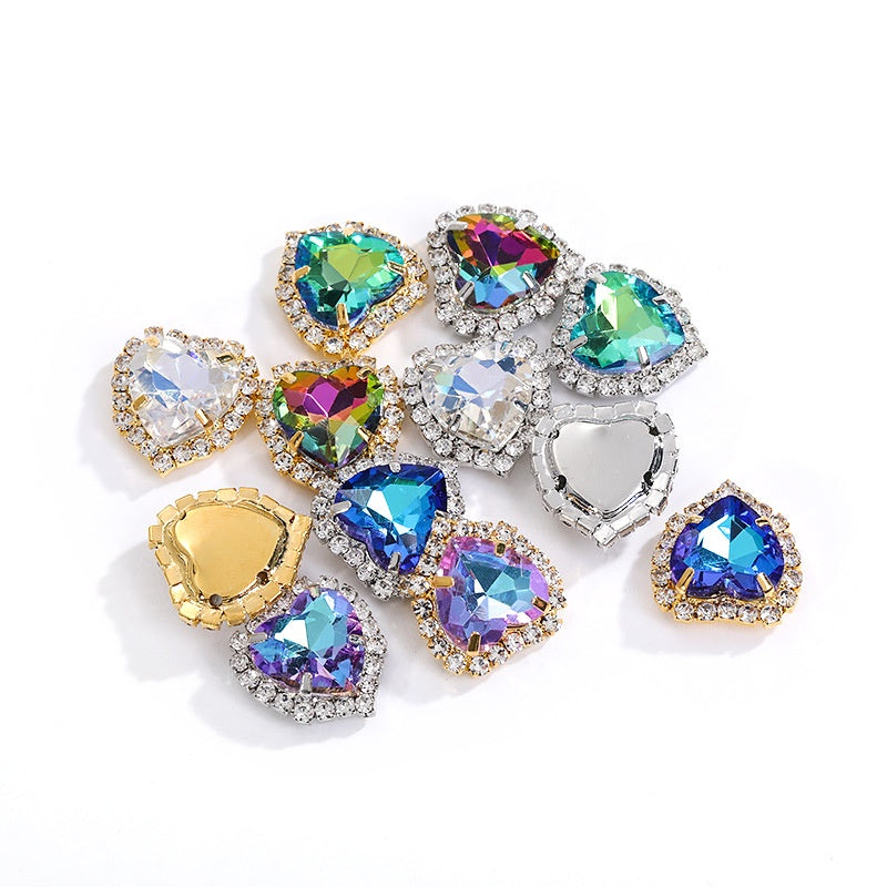 Shiny Color Love Crystal Buckle Electroplating Color 1pcs Glass Golden Setting Rhinestone Girth Edge Hand Stitched Rhinestone with silver bottom Diy Clothing Accessories