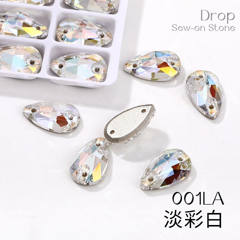 7 * 12Mm/10 * 14mm water drop glass buckle flat bottom double hole rhinestone hand sewn crystal stone AB color flat buckle wedding accessories