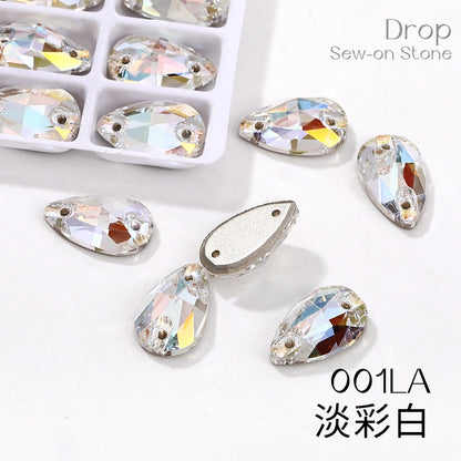 7 * 12Mm/10 * 14mm water drop glass buckle flat bottom double hole rhinestone hand sewn crystal stone AB color flat buckle wedding accessories