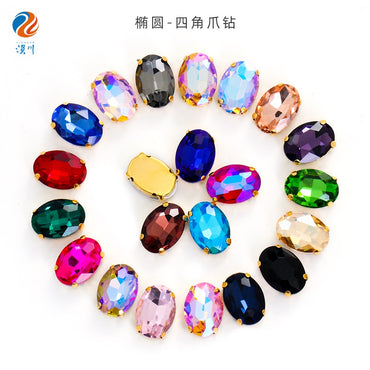 6*8mm 13*18mm Oval Shape Sew on Rhinestone with Gold Claw Jewelry Handmade Crystal DIY Clothing Garment Rhinestones