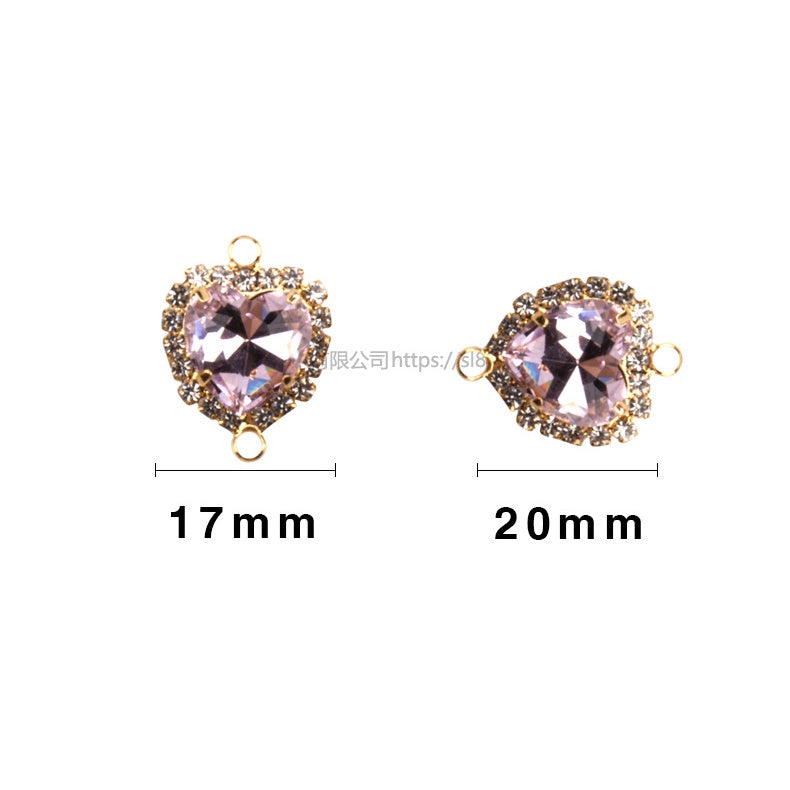 5pcs Love Heart Double Circle Crystal Buckle Pendant Glass Claw Rhinestone Pendant Ornament Diy Accessory Materials