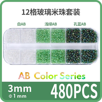 Fashion 12 Gramme Bead Set Box DIY Chain Through Hole Glass Cross Beaded Bracelet Beads