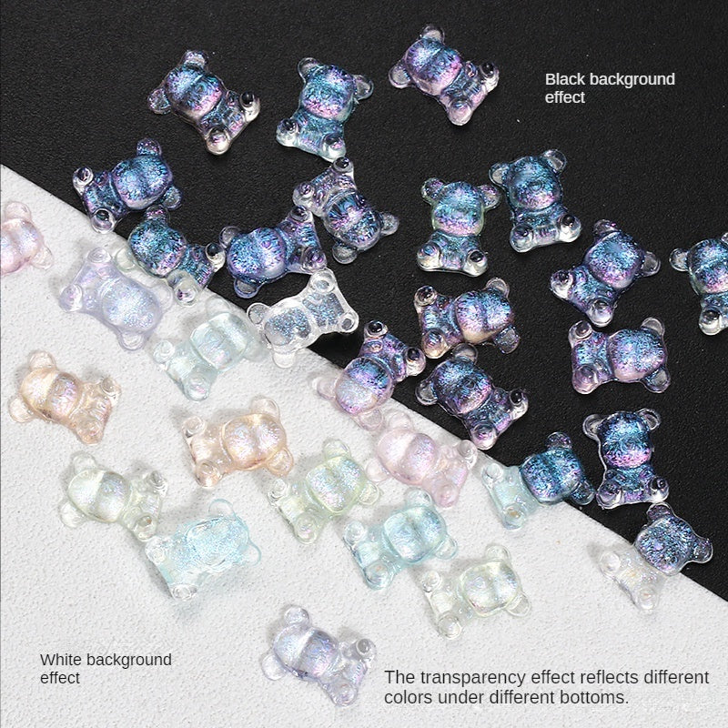 10pcs Transparent Bear Nail Rhinestone Resin Cute Decorative Rhinestone DIY Nail Art Sticker