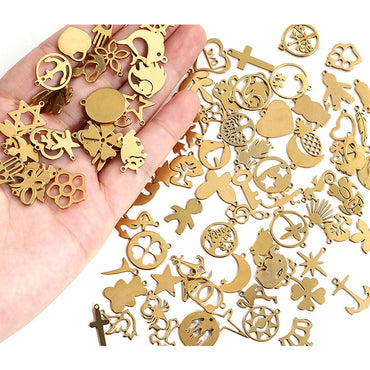 【2pcs】Gold pendant 304 Stainless Steel Bear Crown Love Earrings Necklace Bracelet Diy Jewelry Accessories Handmade Materials