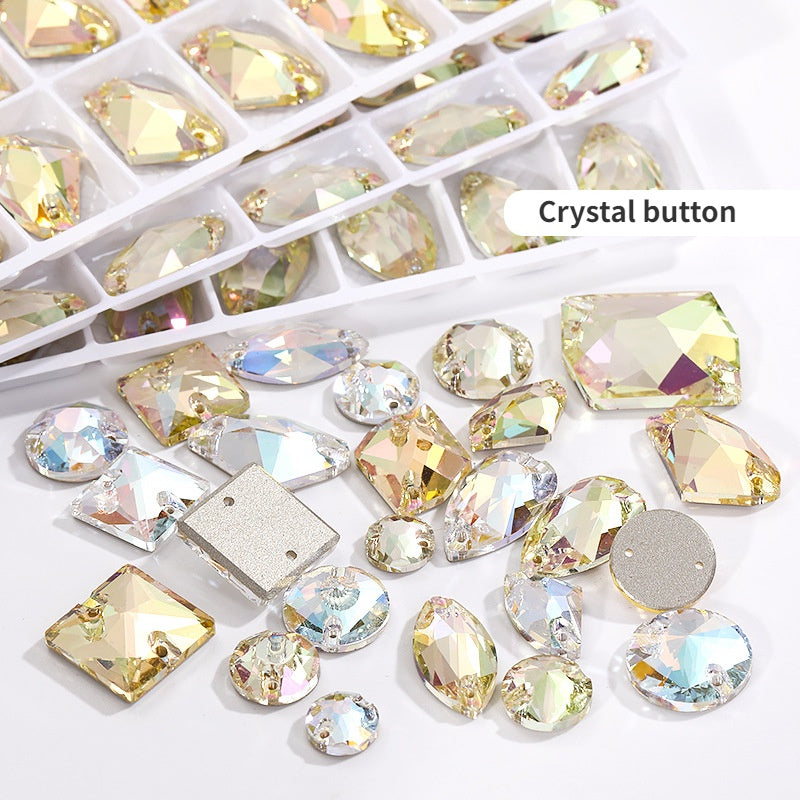 Crystal Button Drop Flat Button Hand Sewn Stone High End Glass Double Hole Flat Bottom Rhinestone Crystal Stone Shining Does Not Scratch Clothing Accessories