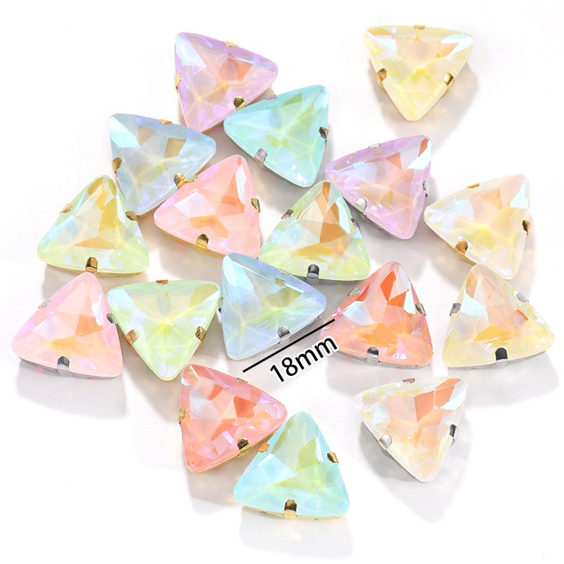 18mm Triangle Shape Mocha Color Sew on Rhinestone with Silver/Gold Bottom Crystal Diamond for Clothing Garment