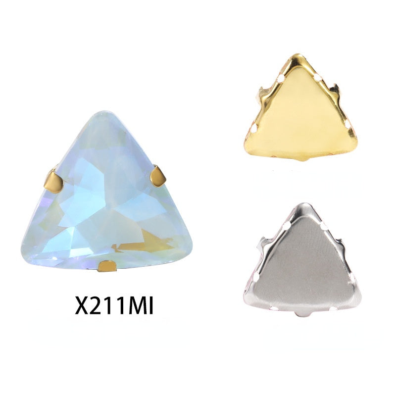 18mm Triangle Shape Mocha Color Sew on Rhinestone with Silver/Gold Bottom Crystal Diamond for Clothing Garment