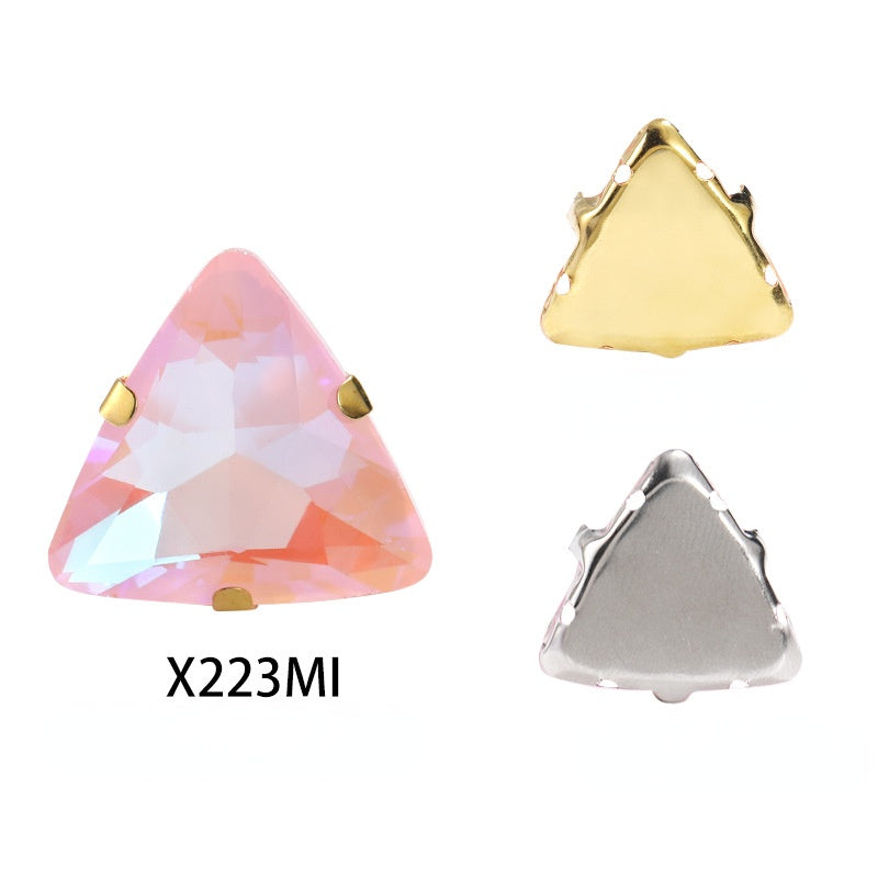 18mm Triangle Shape Mocha Color Sew on Rhinestone with Silver/Gold Bottom Crystal Diamond for Clothing Garment