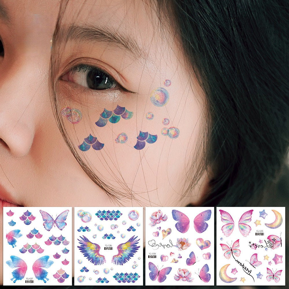 Butterfly Tattoo Sticker Waterproof Glitter Butterfly Princess Face Sticker