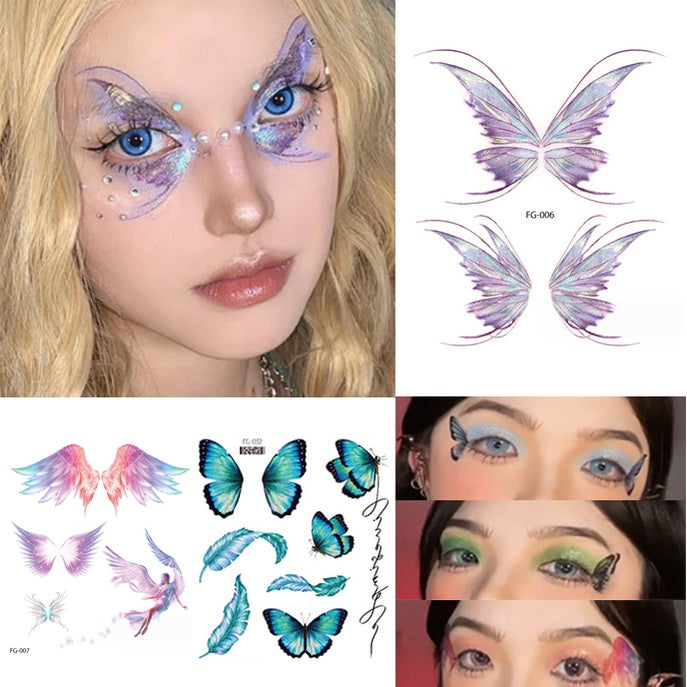 Butterfly Tattoo Sticker Waterproof Glitter Butterfly Princess Face Sticker