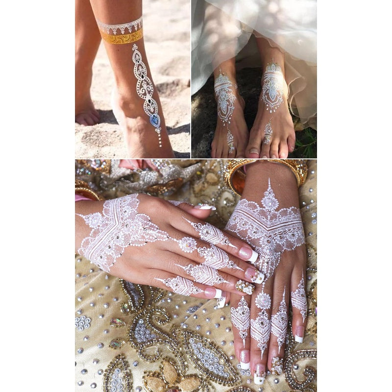 White Lace Tattooed HENNA INSTAN/HENNA TEMPORER Waterproof Indian Floral Geometric Pattern for A Party Wedding