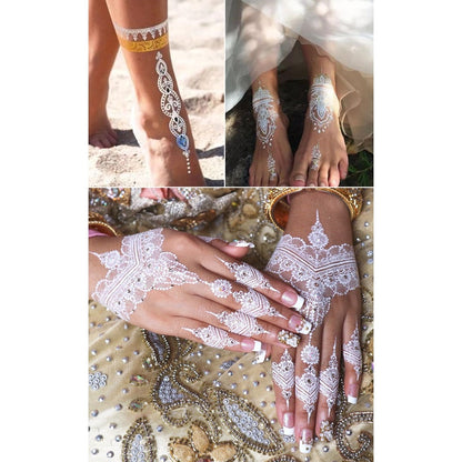 White Lace Tattooed HENNA INSTAN/HENNA TEMPORER Waterproof Indian Floral Geometric Pattern for A Party Wedding