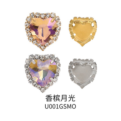 10PCS Heart Shape Buttons Glass Claw Crystal Around Edge Hand Sewn Rhinestone Diy Jewelry Accessories