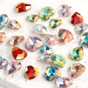 50PCS Heart Shape 10mm/12mm Nail Arr Crystal Shiny Rhinestone for Clothing Jewelry Making