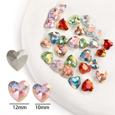 30PCS Heart Shape 10mm/12mm Nail Arr Crystal Shiny Rhinestone for Clothing Jewelry Making