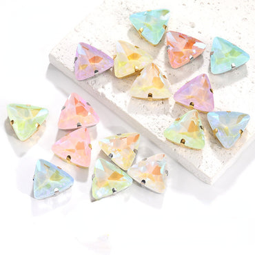 18mm Triangle Shape Mocha Color Sew on Rhinestone with Silver/Gold Bottom Crystal Diamond for Clothing Garment