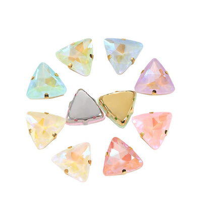 18mm Triangle Shape Mocha Color Sew on Rhinestone with Silver/Gold Bottom Crystal Diamond for Clothing Garment