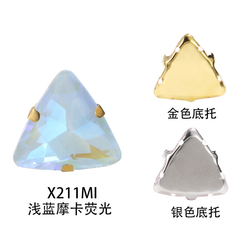 18mm Triangle Shape Mocha Color Sew on Rhinestone with Silver/Gold Bottom Crystal Diamond for Clothing Garment