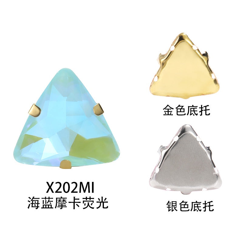 18mm Triangle Shape Mocha Color Sew on Rhinestone with Silver/Gold Bottom Crystal Diamond for Clothing Garment