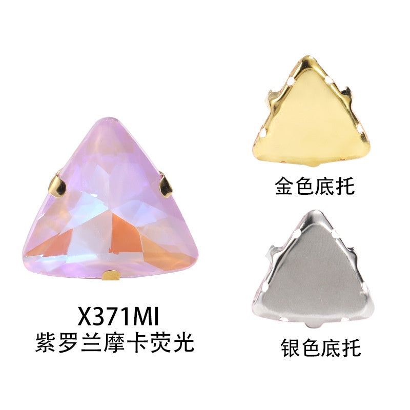 18mm Triangle Shape Mocha Color Sew on Rhinestone with Silver/Gold Bottom Crystal Diamond for Clothing Garment