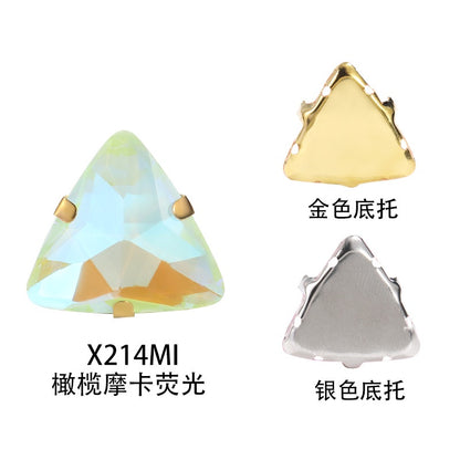 18mm Triangle Shape Mocha Color Sew on Rhinestone with Silver/Gold Bottom Crystal Diamond for Clothing Garment