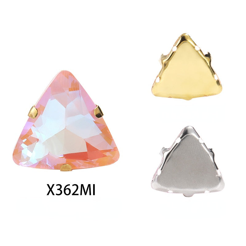 18mm Triangle Shape Mocha Color Sew on Rhinestone with Silver/Gold Bottom Crystal Diamond for Clothing Garment