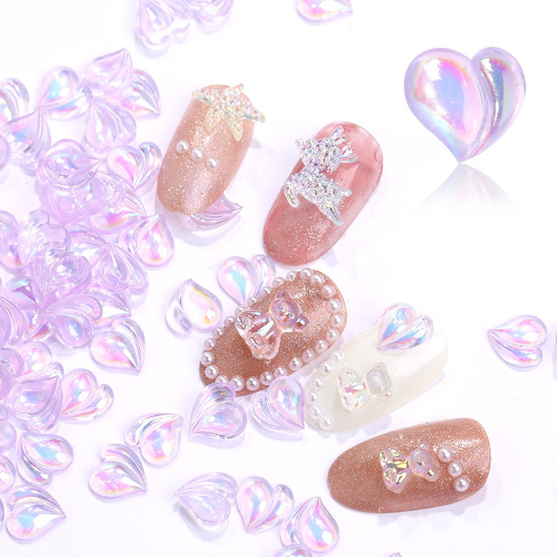 50pcs Peach Accessories Resin Nail Patch Aurora Crooked Heart Shape DIY Nail Accessories