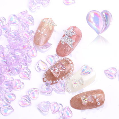 50pcs Peach Accessories Resin Nail Patch Aurora Crooked Heart Shape DIY Nail Accessories