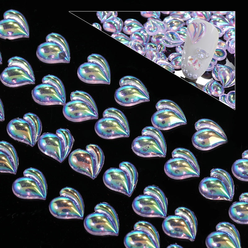 50pcs Peach Accessories Resin Nail Patch Aurora Crooked Heart Shape DIY Nail Accessories