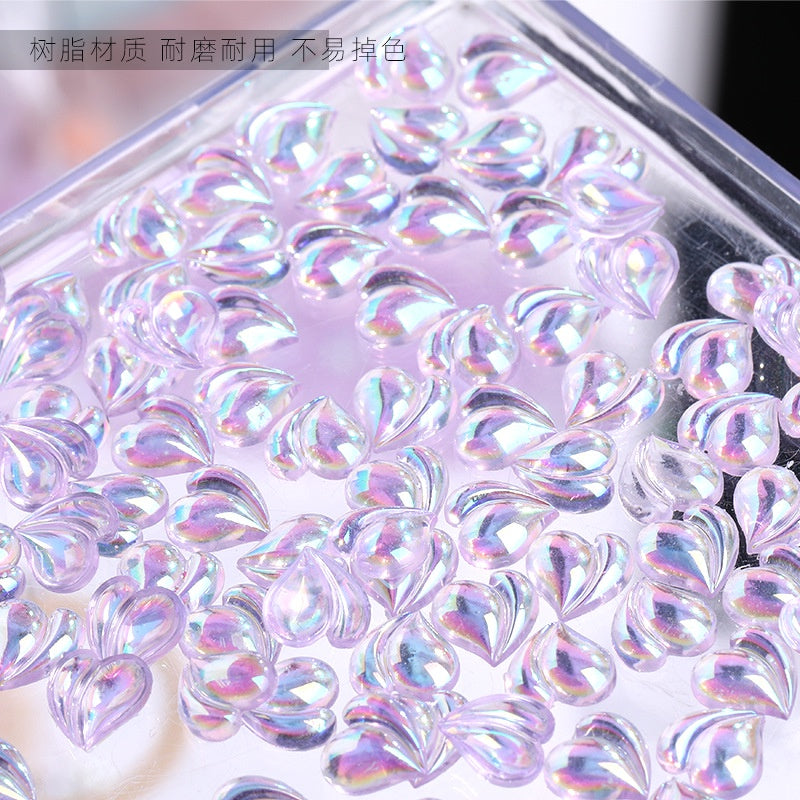 50pcs Peach Accessories Resin Nail Patch Aurora Crooked Heart Shape DIY Nail Accessories