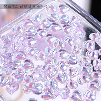 50pcs Peach Accessories Resin Nail Patch Aurora Crooked Heart Shape DIY Nail Accessories