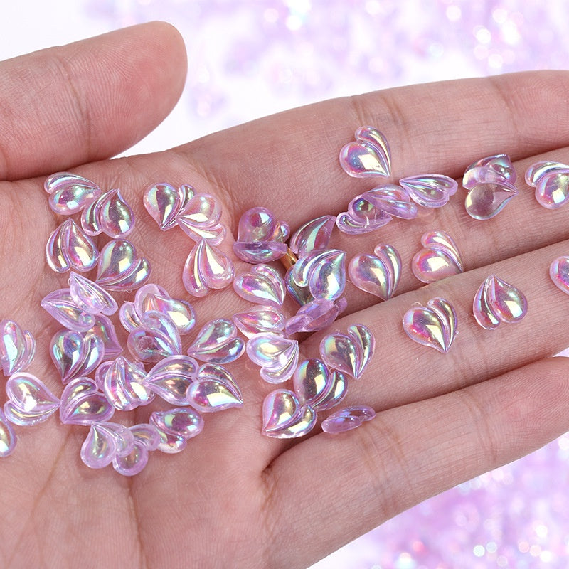 50pcs Peach Accessories Resin Nail Patch Aurora Crooked Heart Shape DIY Nail Accessories