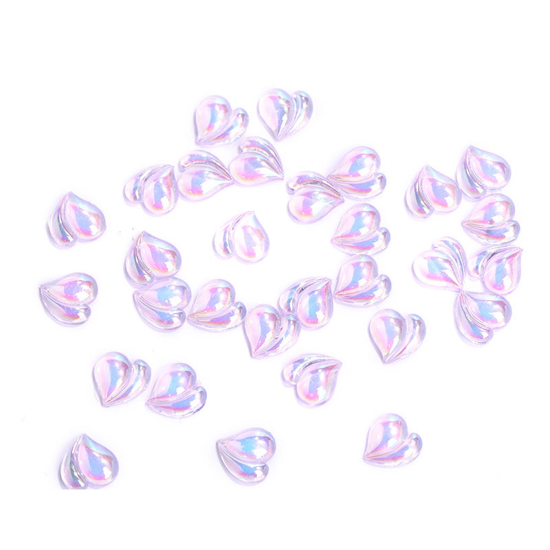 50pcs Peach Accessories Resin Nail Patch Aurora Crooked Heart Shape DIY Nail Accessories
