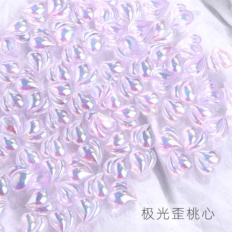50pcs Peach Accessories Resin Nail Patch Aurora Crooked Heart Shape DIY Nail Accessories