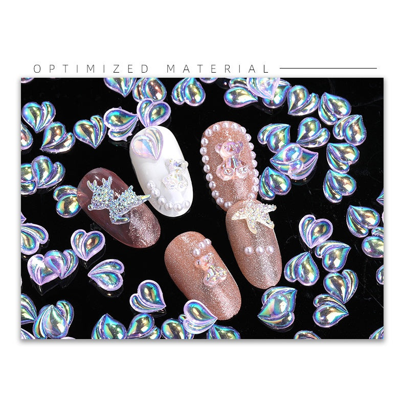 50pcs Peach Accessories Resin Nail Patch Aurora Crooked Heart Shape DIY Nail Accessories
