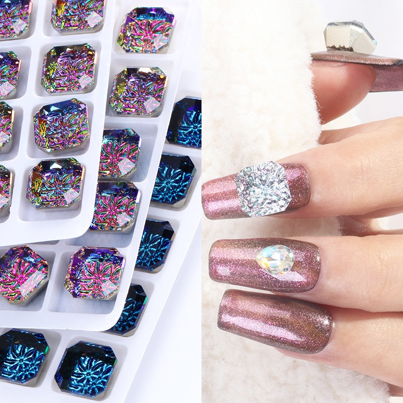 Nail Art Jewelry Embossed Square Diamond Aurora Magic Color Crystal Diamond Super Flash Glass Diamond Lotus Bottom Decoration