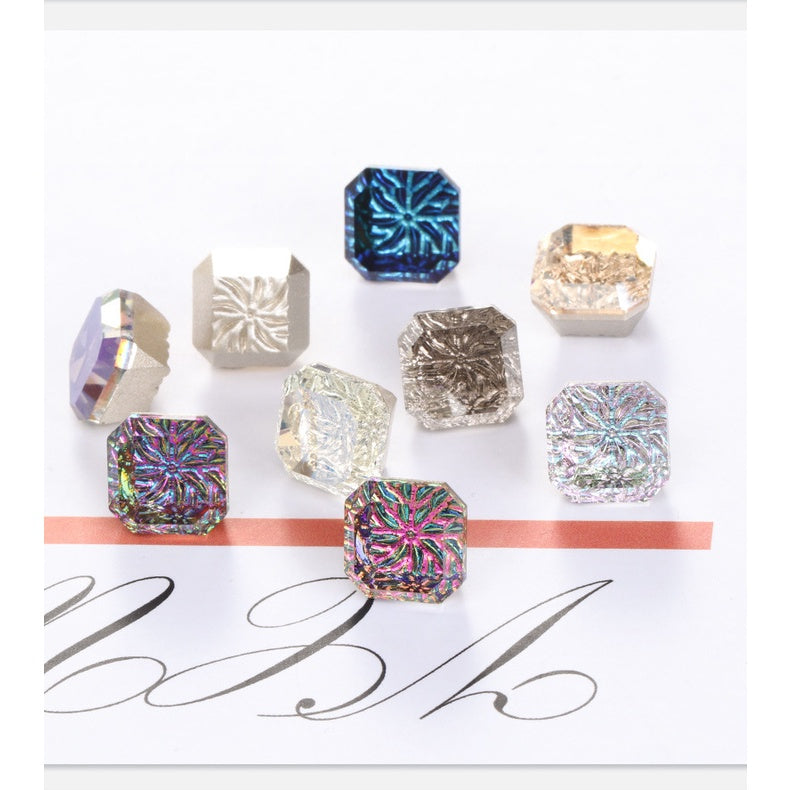 Nail Art Jewelry Embossed Square Diamond Aurora Magic Color Crystal Diamond Super Flash Glass Diamond Lotus Bottom Decoration