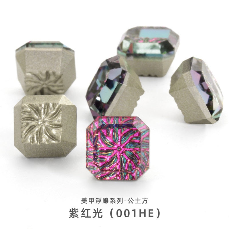 Nail Art Jewelry Embossed Square Diamond Aurora Magic Color Crystal Diamond Super Flash Glass Diamond Lotus Bottom Decoration
