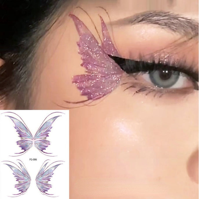 Butterfly Tattoo Sticker Waterproof Glitter Butterfly Princess Face Sticker